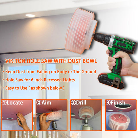 VIKITON dust bowl catcher reducing drywall dust during cuts.