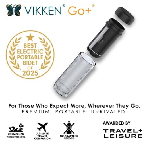VIKKEN Go+ Max Travel Bidet side handheld view showing easy control