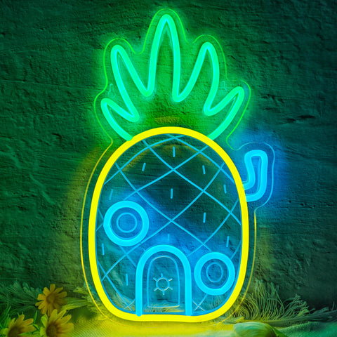 VIKLIU Pineapple House neon sign dimmable wall decor for kids' rooms.