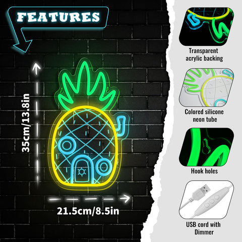 VIKLIU Pineapple House neon sign ready to hang with USB cable.