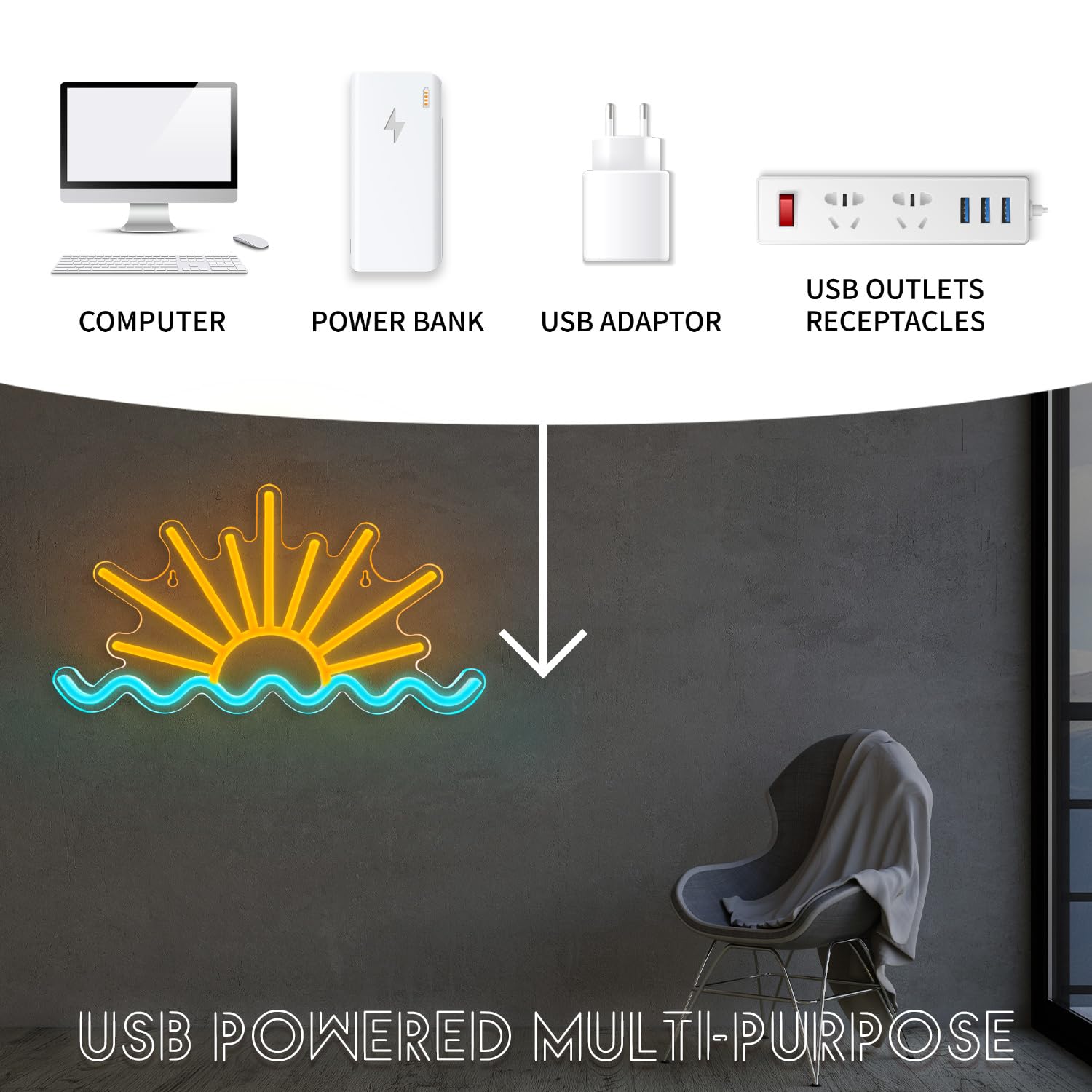 VIKLIU Sunset Neon Sign in a bedroom delivers a serene glow.