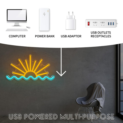 VIKLIU Sunset Neon Sign in a bedroom delivers a serene glow.