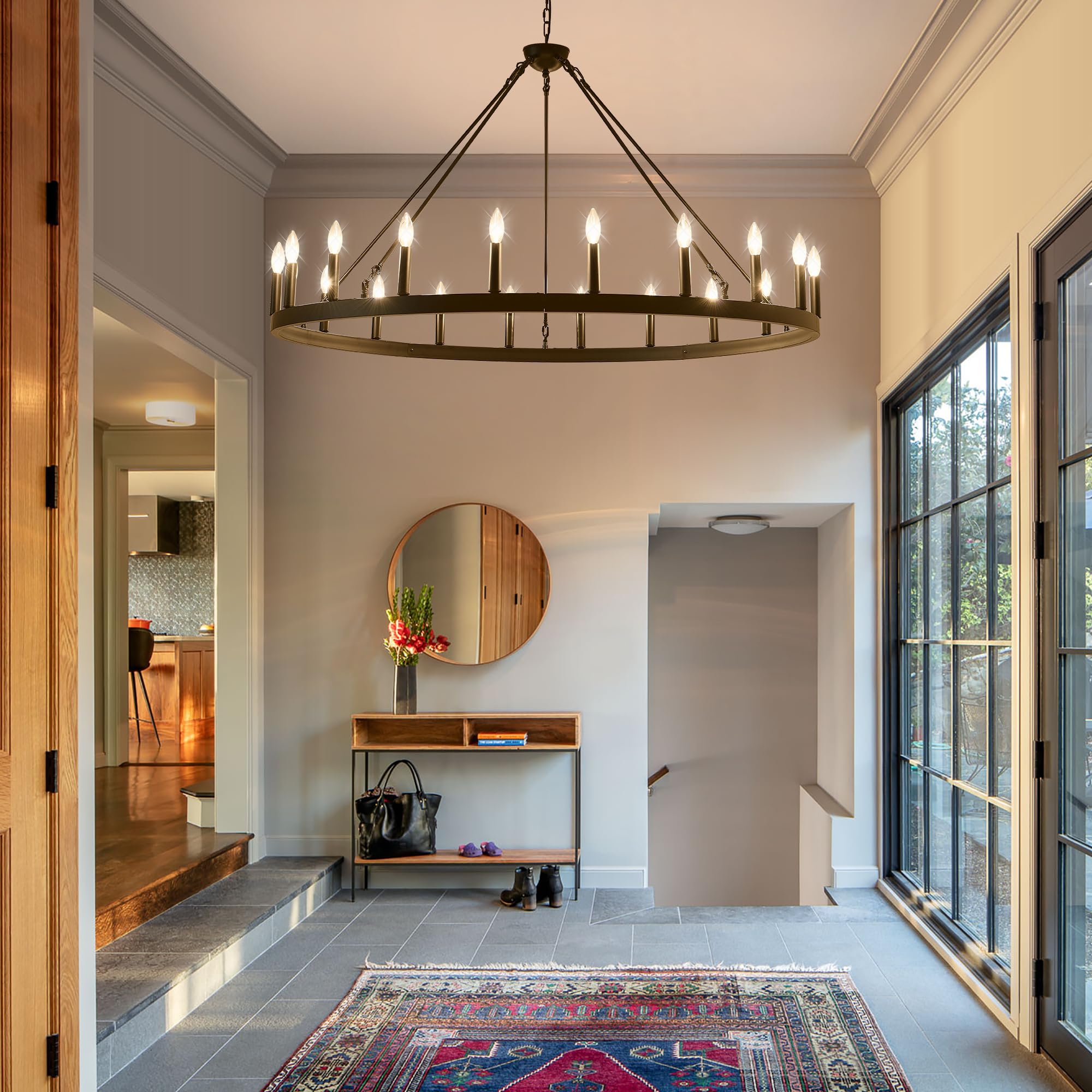 Viksroeo wagon wheel chandelier 53-inch diameter ideal for large spaces like dining rooms