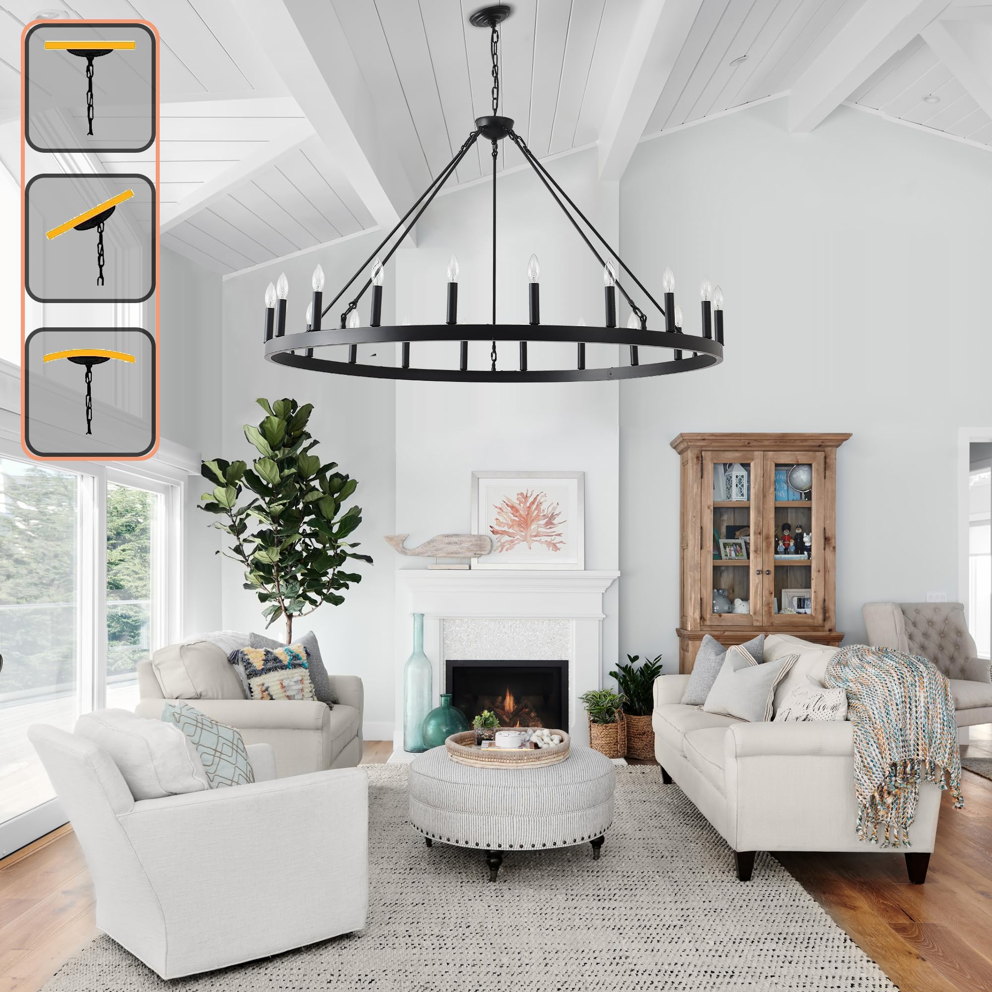 Viksroeo wagon wheel chandelier black finish suits farmhouse and industrial decor