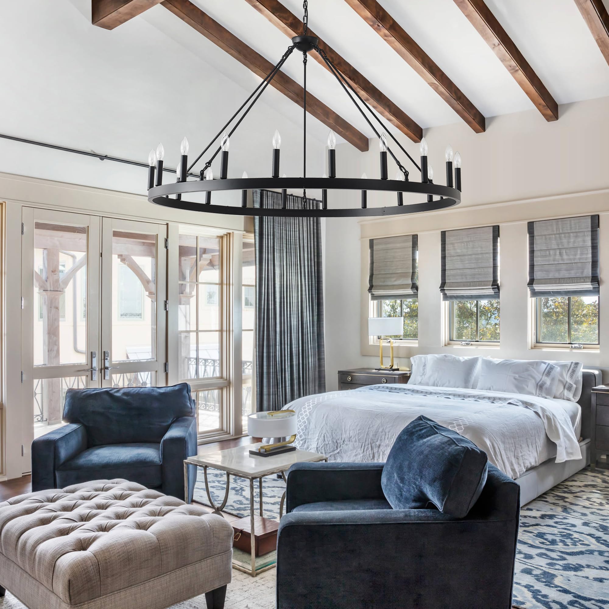 Viksroeo wagon wheel chandelier creates dining room ambience with expansive glow