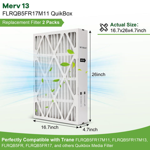 Vikua FLRQB5FR17M11 MERV 13 filter side view showing compatibility