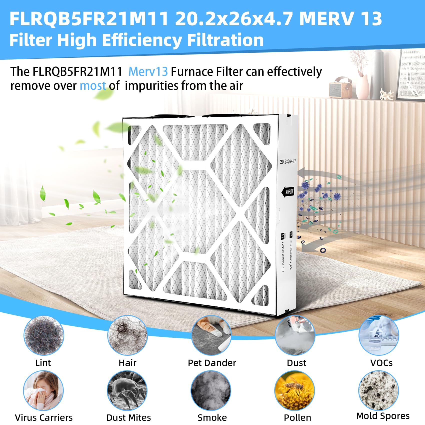Vikua FLRQB5FR21M11 MERV 13 filter media close-up showing dense filtration layer