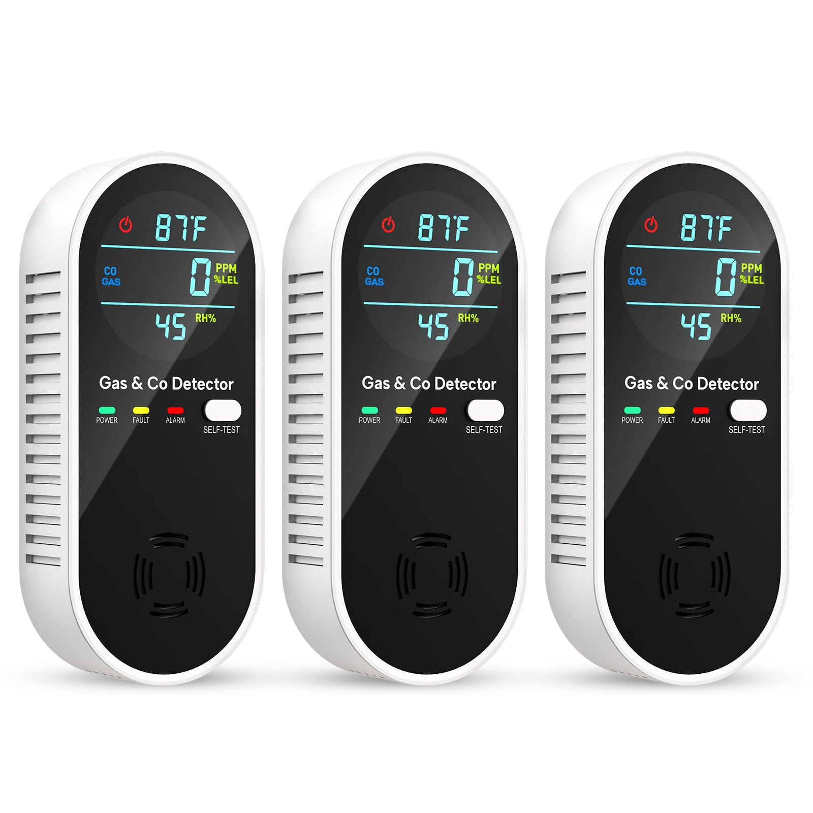 Vilfet 4-in-1 detector front view showing compact plug-in design for home use