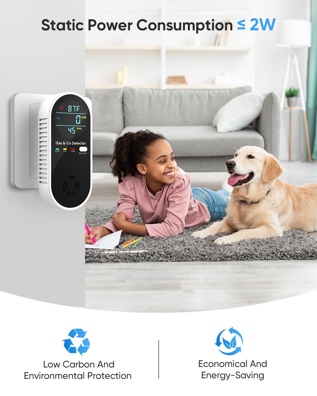Vilfet 4-in-1 detector HD display with live CO and gas levels for monitoring