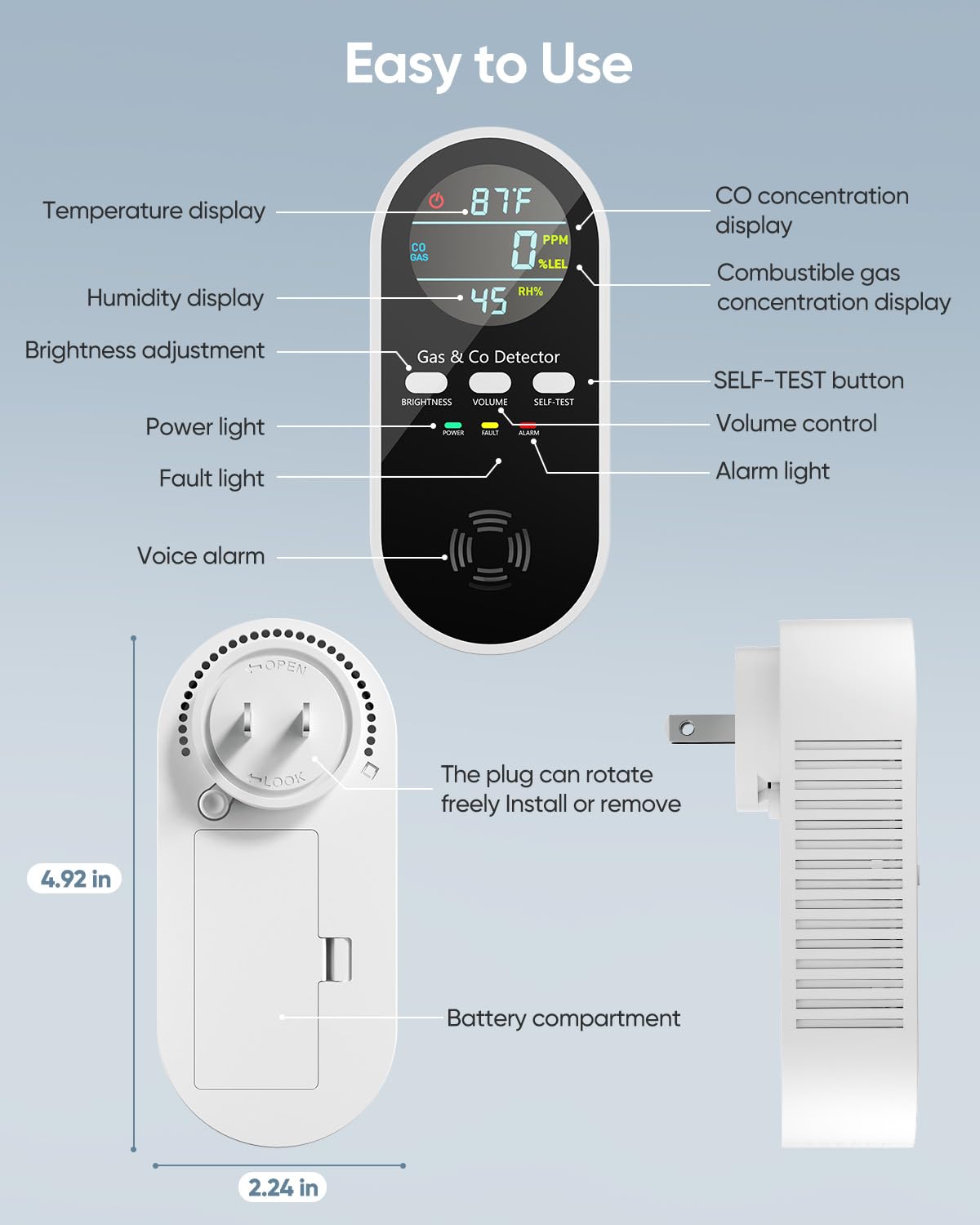 Vilfet 5-in-1 detector plug-in installation for easy setup in minutes.