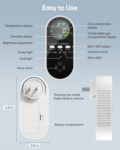 Vilfet 5-in-1 detector plug-in installation for easy setup in minutes.