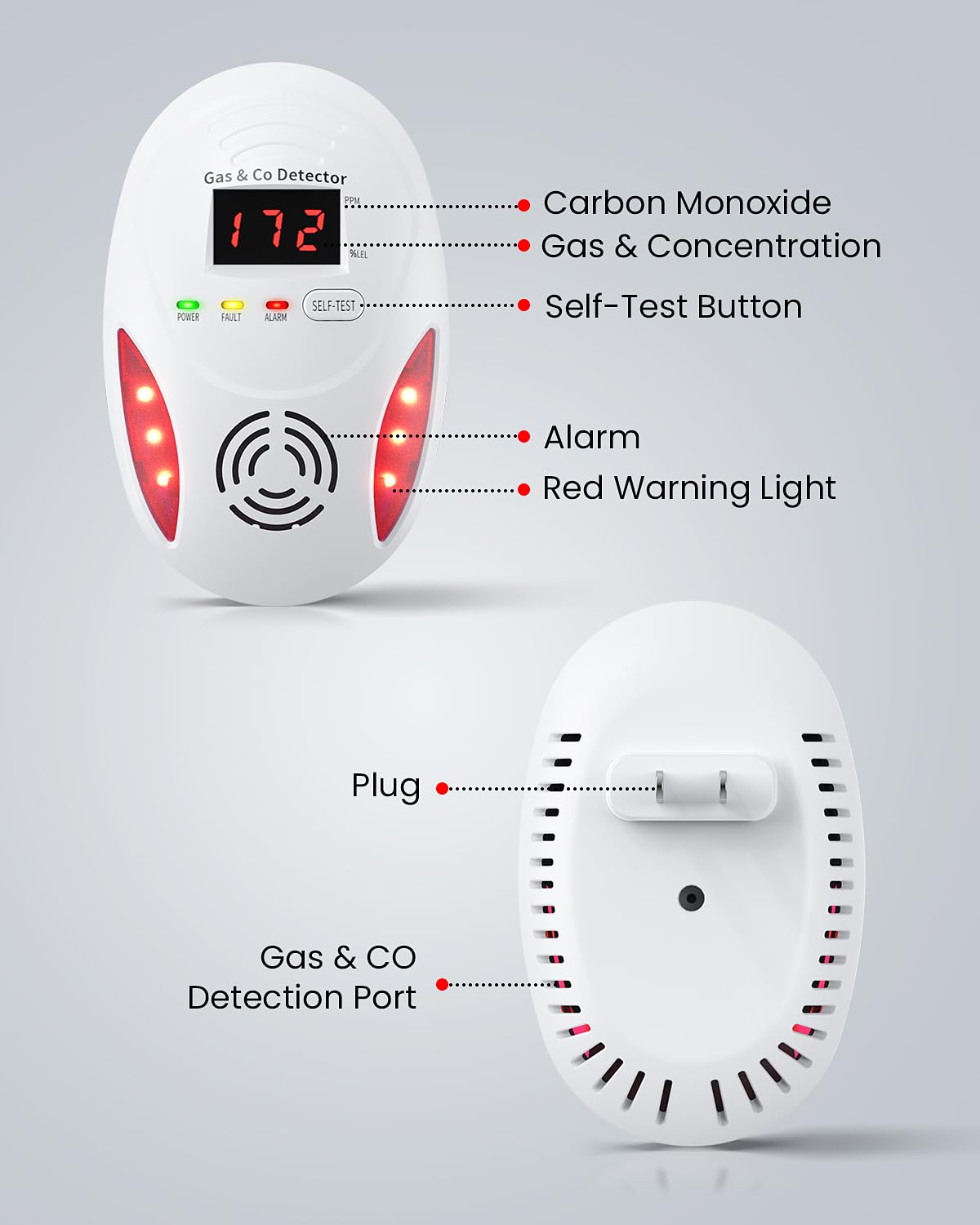 Vilfet dual alarm with red light indicator displayed during alert.