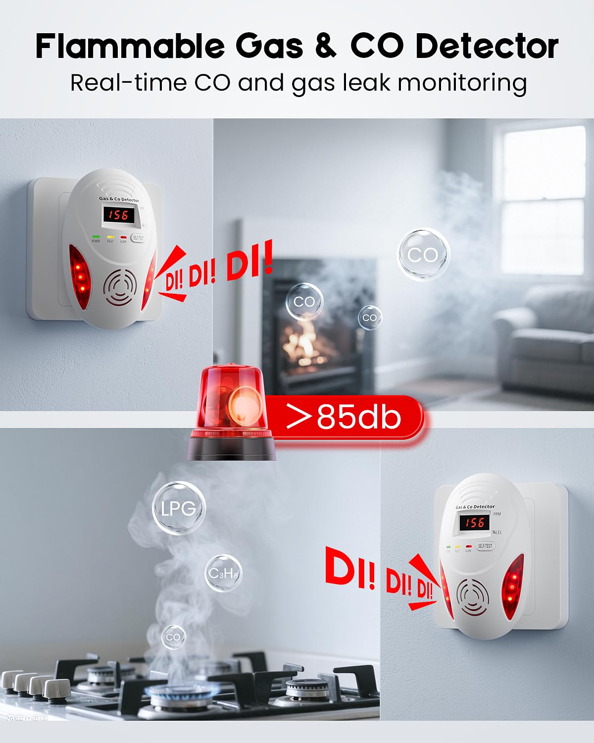 Vilfet plug-in CO and gas detector in use at home or RV.