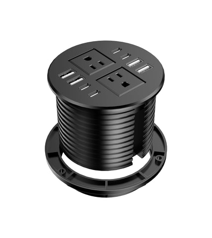 Vilong 40W grommet outlet on a clean desk showing multiple USB ports for charging