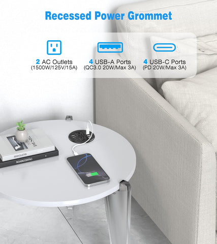 Vilong 8-port USB grommet on a conference desk powers multiple devices