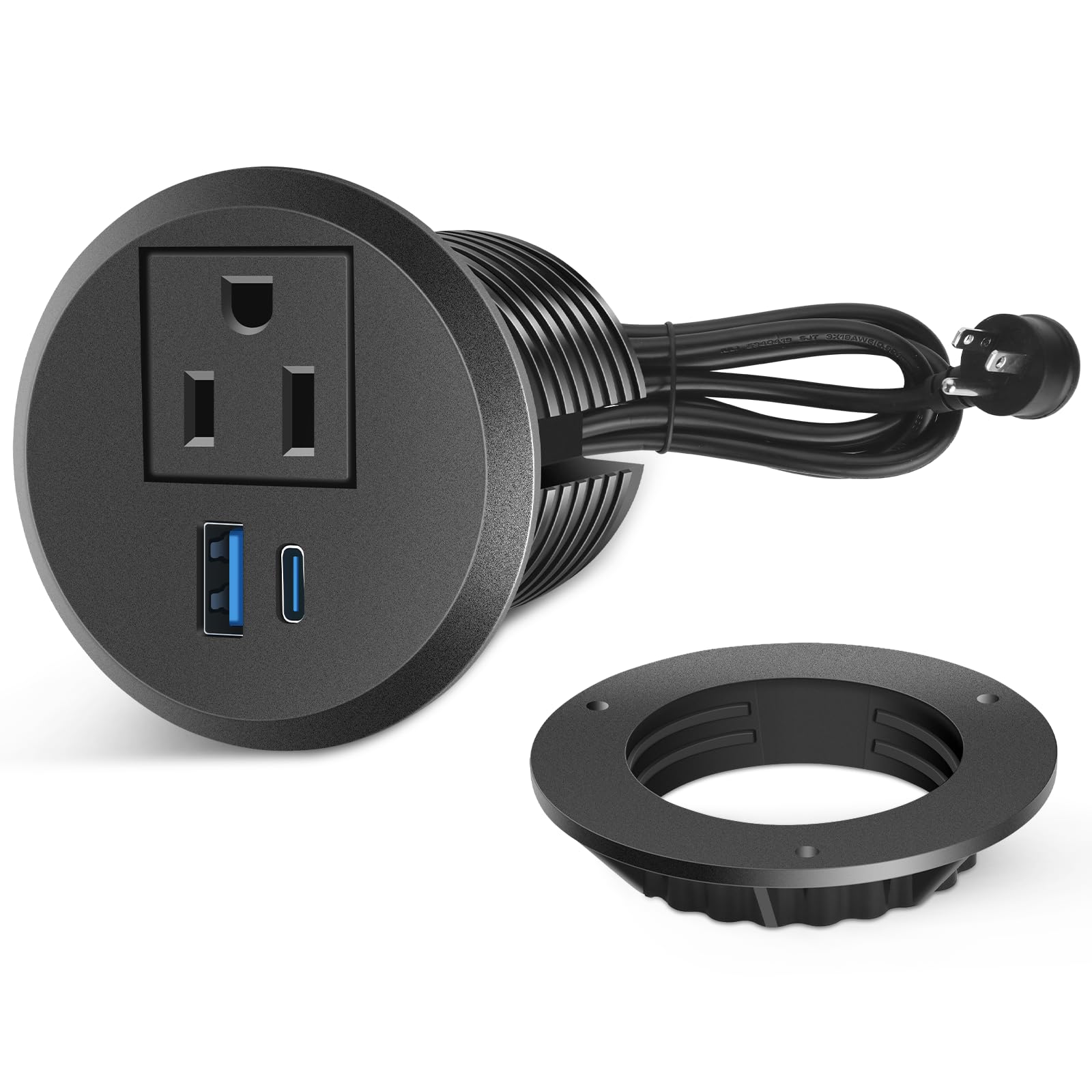 Vilong desk grommet outlet front view with USB-C PD charging