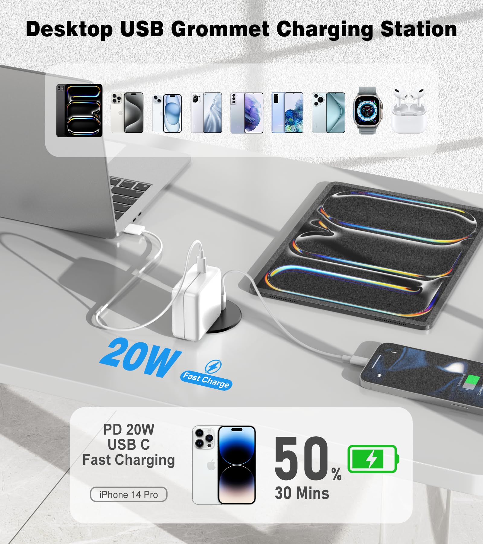 VILONG Desk Grommet USB-C PD port close-up for fast charging