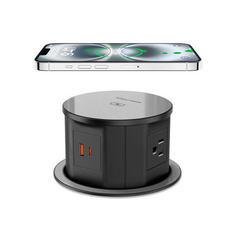 Vilong Pop Up Outlet top view shows 15W wireless charger for easy device charging.