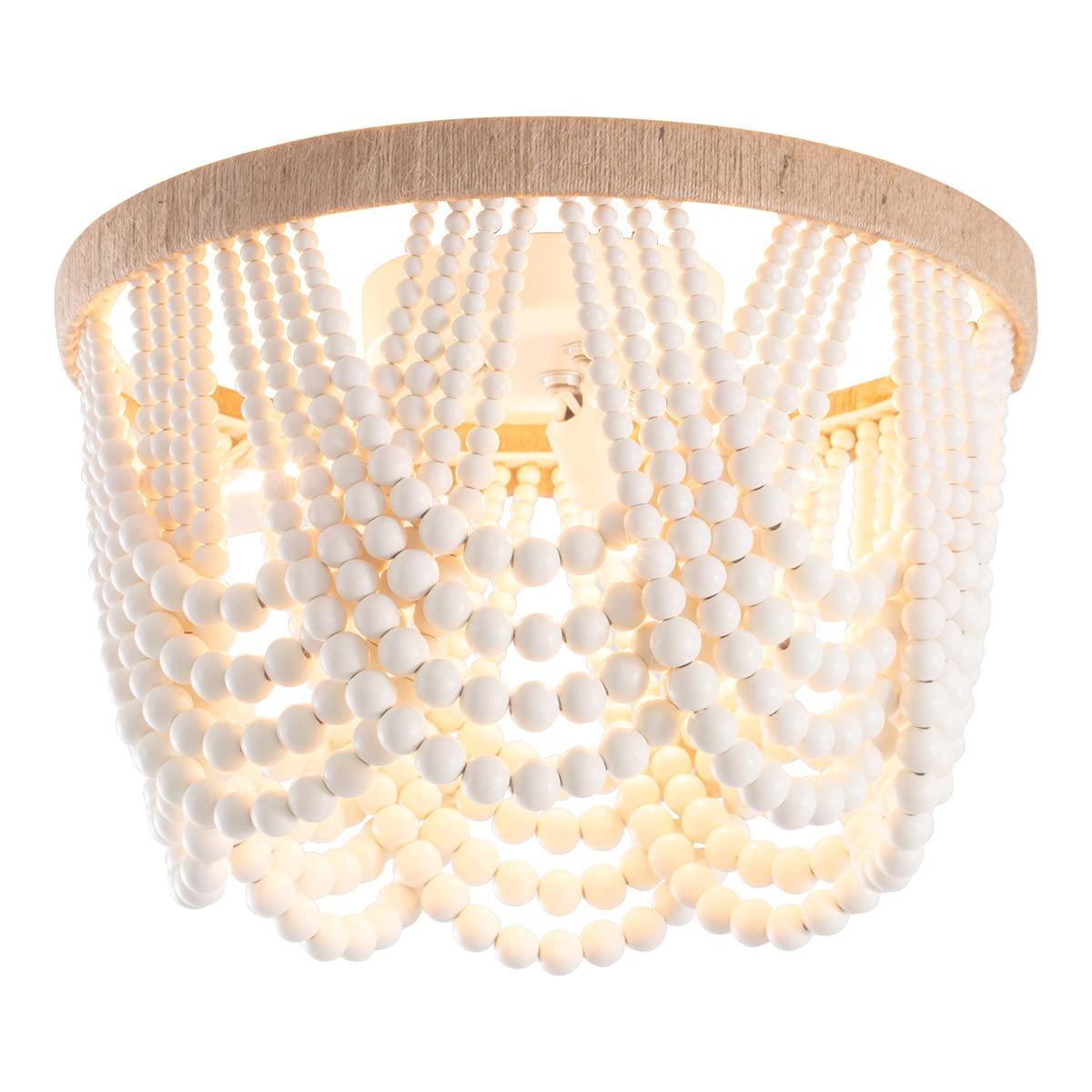 VILUXY Bohemia 3-light wood-beaded flush mount in entryway adds warm welcome