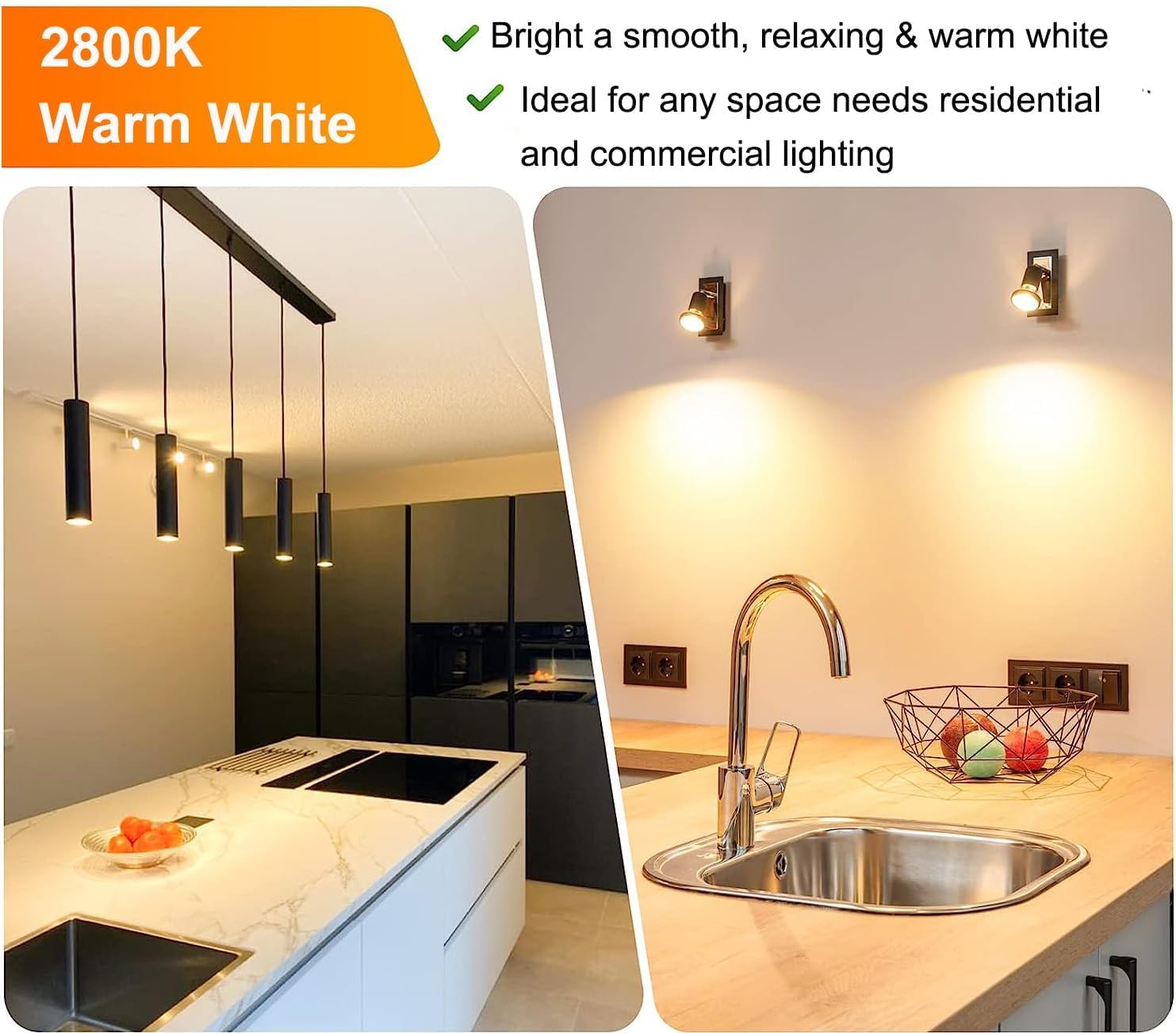 Vinaco GU10 50W 2800K warm white glow for cozy rooms