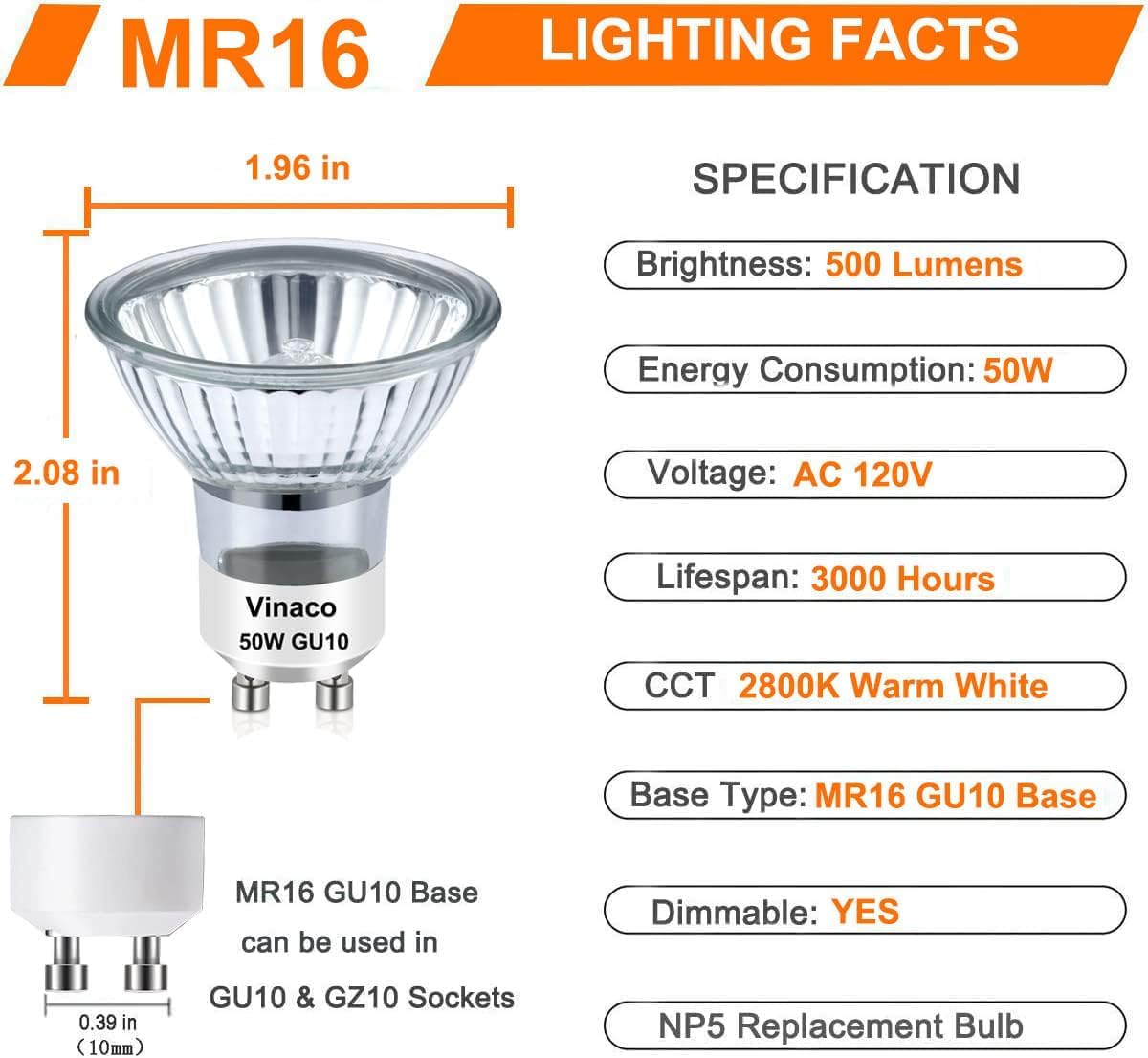 Vinaco GU10 dimmable bulb for flexible mood lighting.