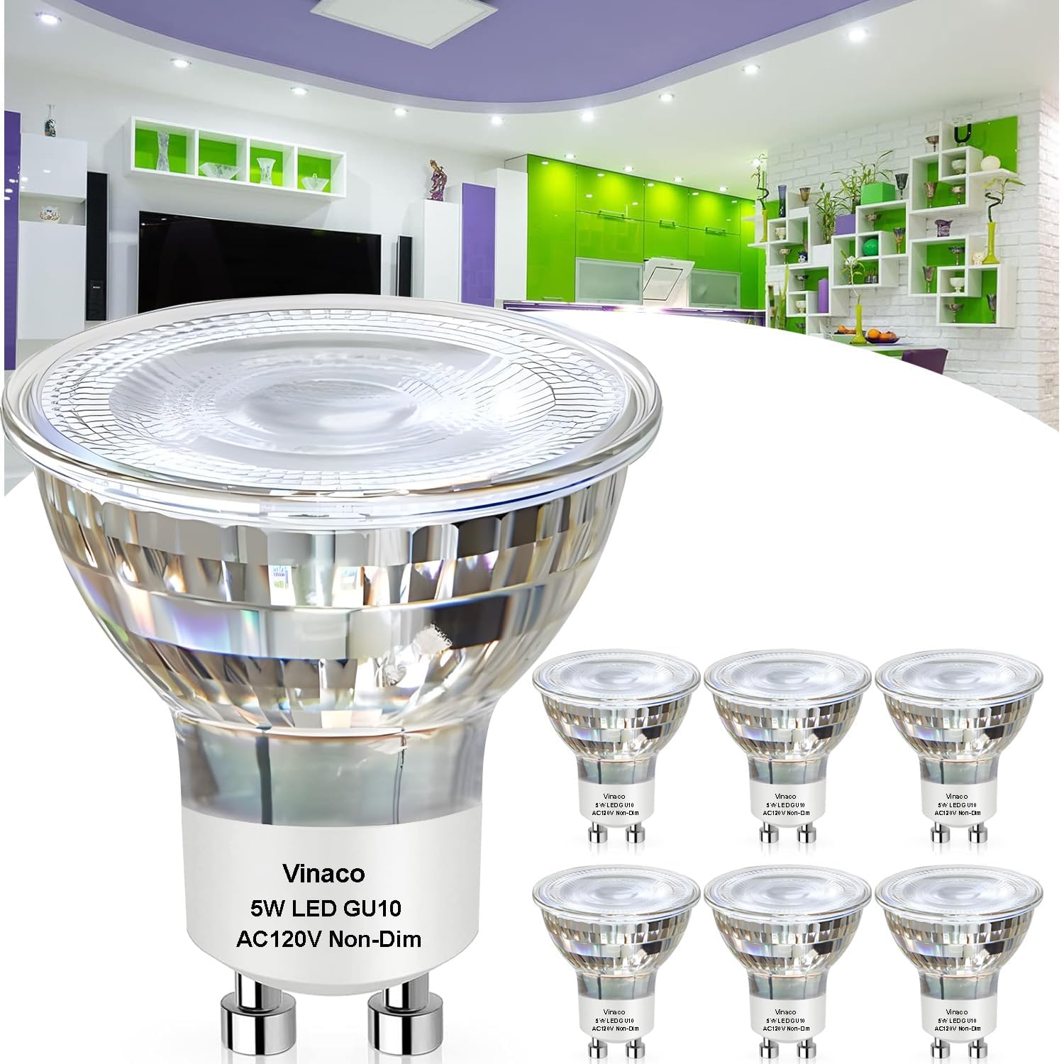 Vinaco GU10 LED bulbs pack shot for versatile track lighting