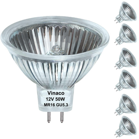 Vinaco MR16 50W 12V bulb pack ready for quick replacement in landscape lighting.