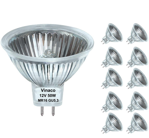 Vinaco MR16 bulb 50W 12V packaging for easy replacement and stock.