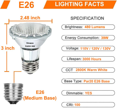 Vinaco PAR20 dimmable for adjustable brightness.
