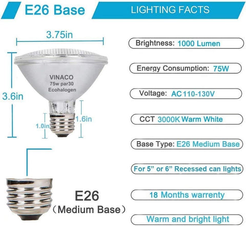 Vinaco Par30 flood light for recessed can lighting and accents.