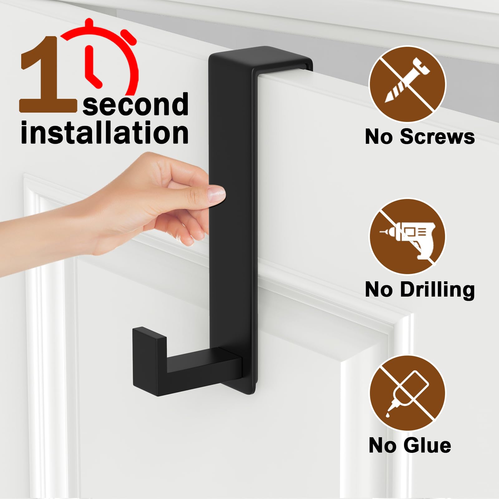 VINHOLD over-the-door-hook black retaining-plate highlights smooth, snag-free closing.