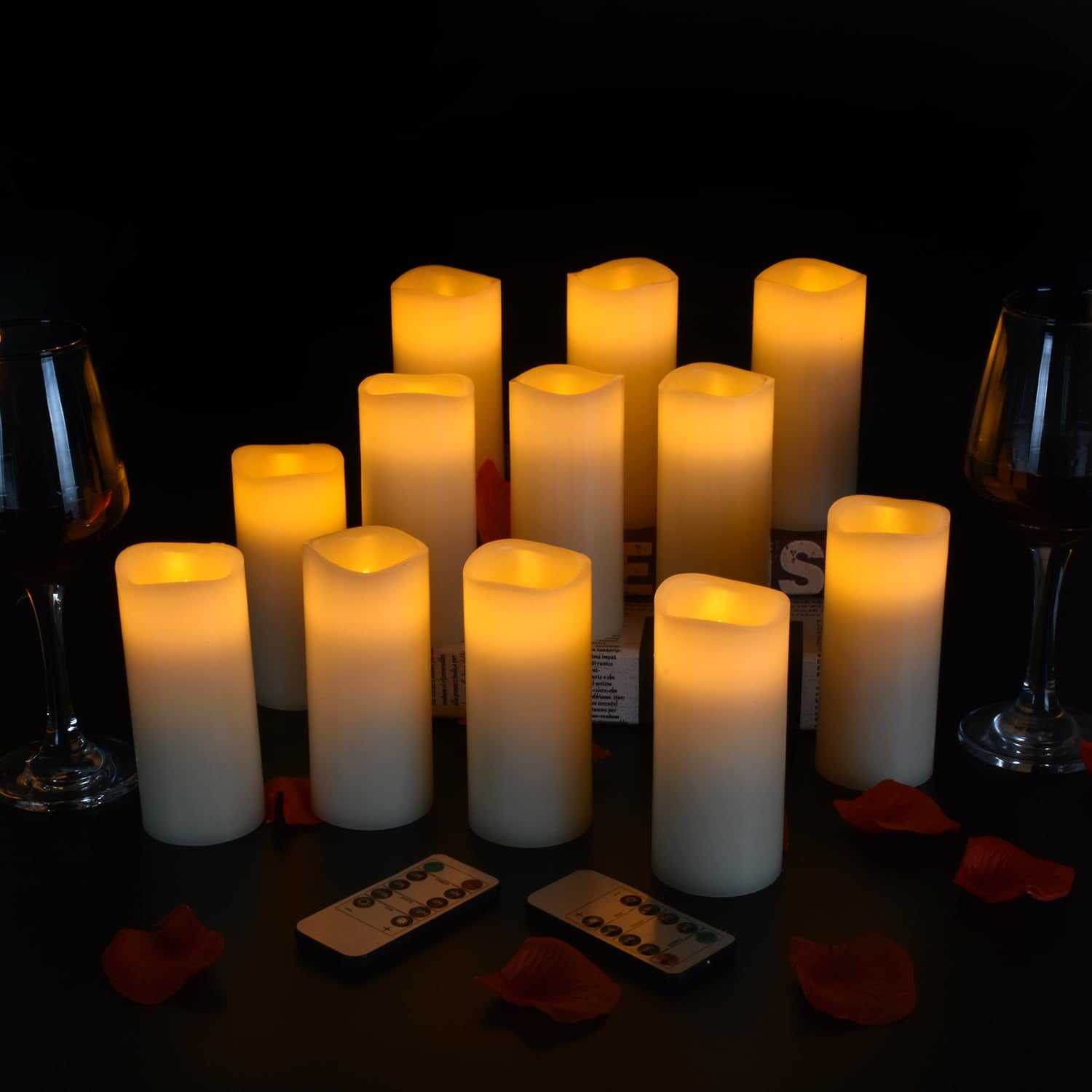 Vinkor 5-inch ivory LED pillar candle with remote control in view.