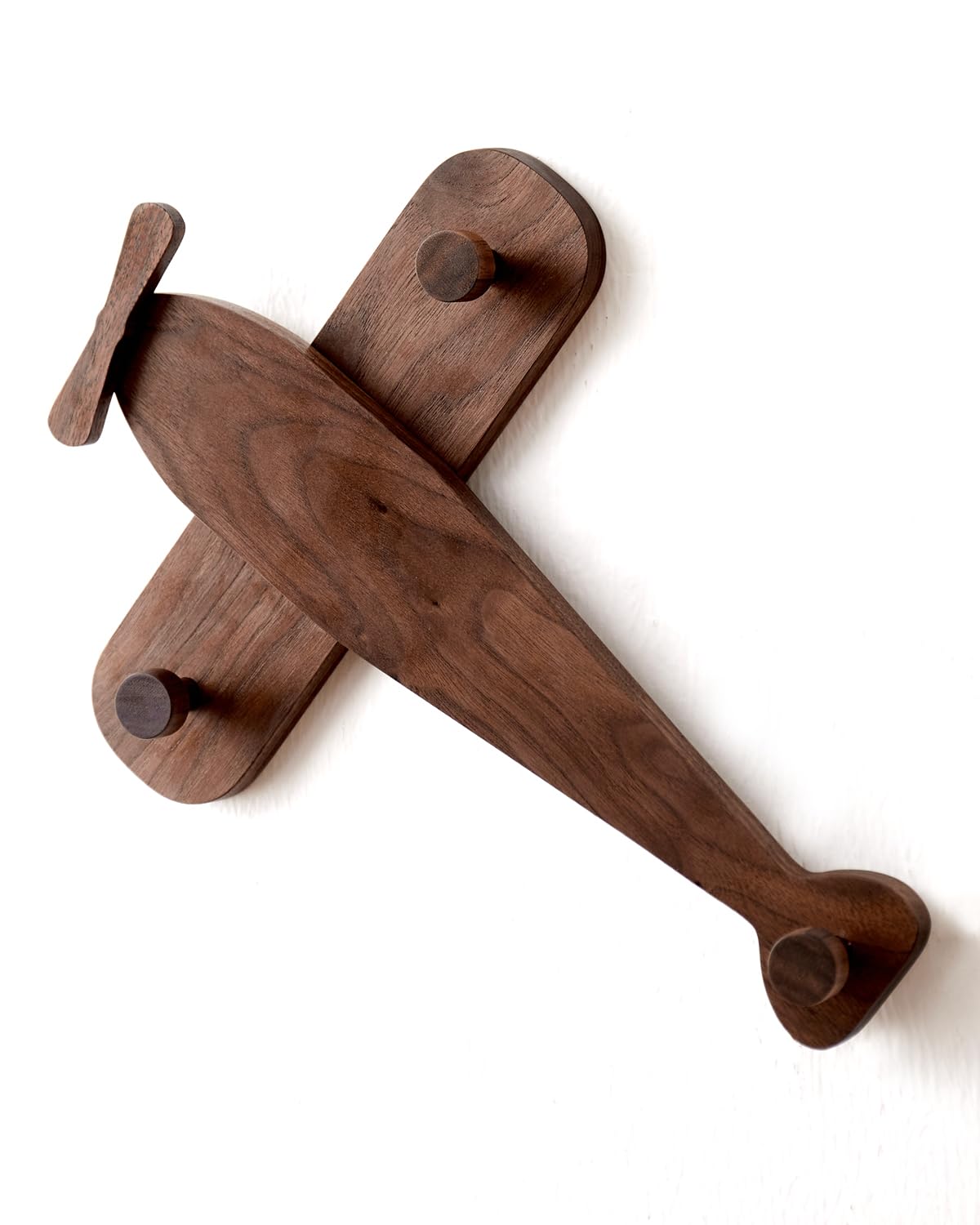 Vinoil walnut wood coat rack with sturdy hooks for coats, hats, and backpacks