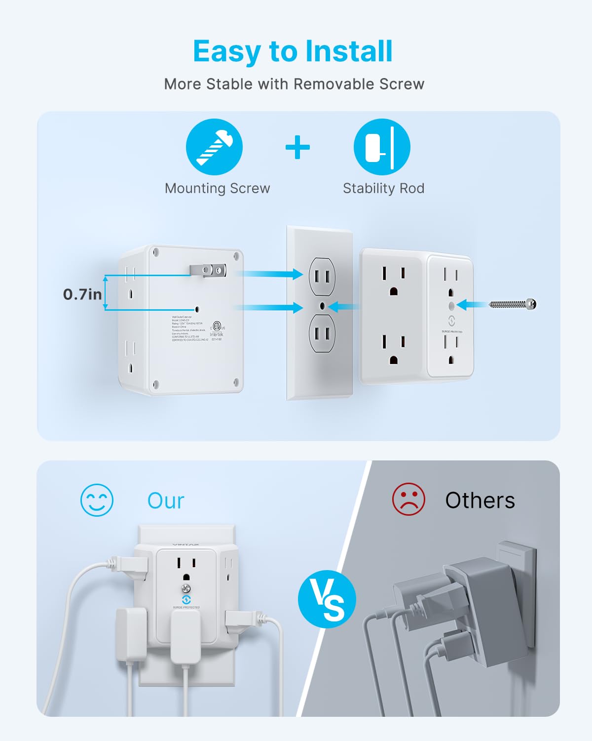 VINTAR outlet extender ideal for bedside or hotel setups
