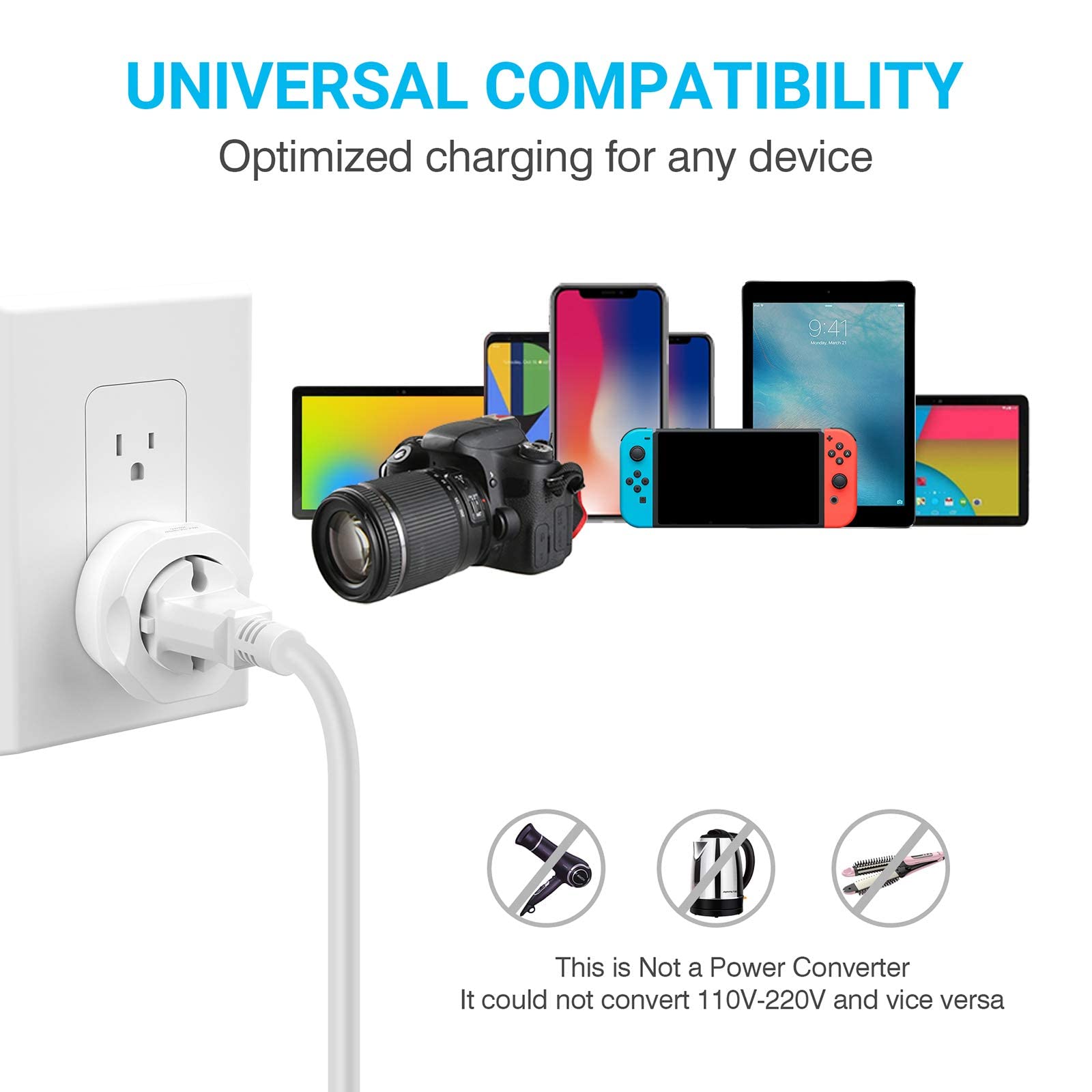 VINTAR EU to US adapter CE certified for safety and reliability