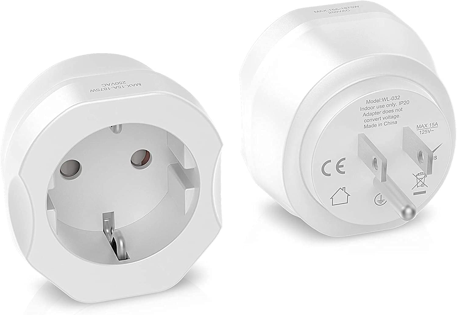 VINTAR EU to US plug adapter pack for travel, compact and convenient