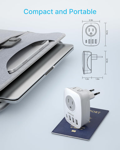 Ultra-lightweight VINTAR travel adapter fits in a carry-on