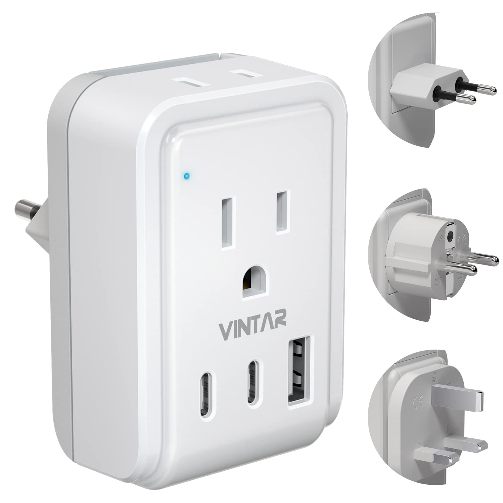 VINTAR European travel plug adapter front view for compact packing.