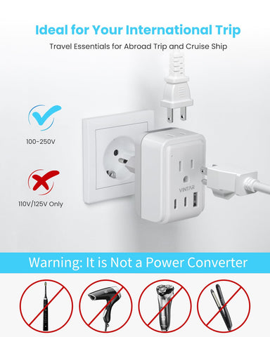 VINTAR adapter ready for international sockets and worldwide use.