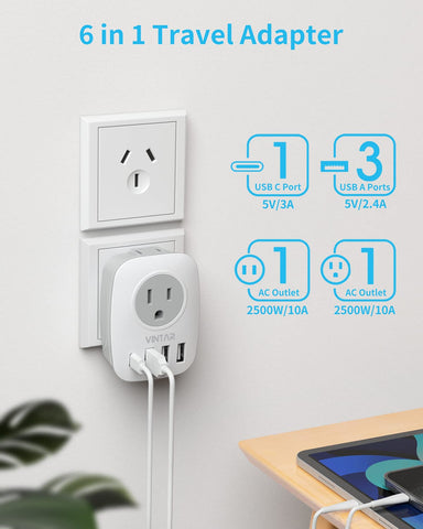 VINTAR three USB ports and two US outlets expand charging options.