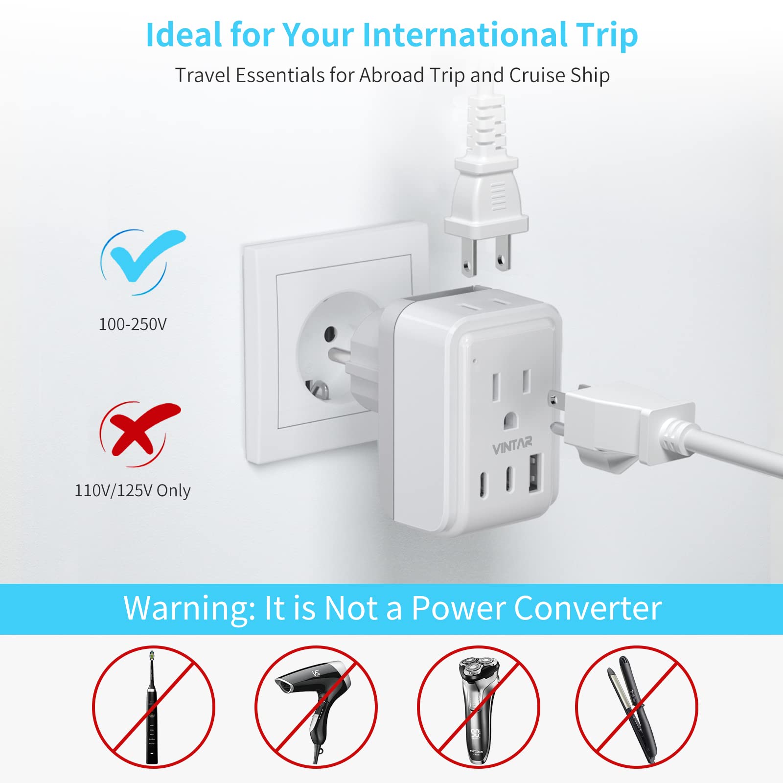 VINTAR travel storage bag keeps the adapter and cables organized.