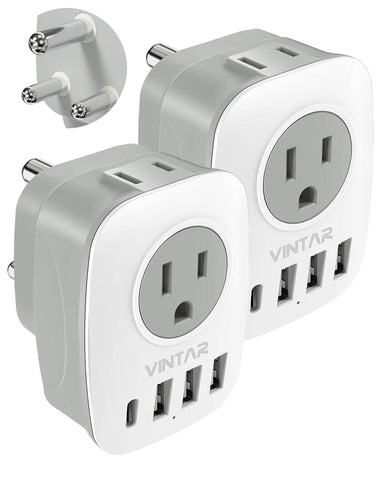 VINTAR Type M travel adapter showing two US outlets for convenient charging