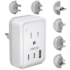 VINTAR universal travel adapter with six plug types for global compatibility.