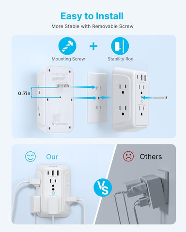 VINTAR wide-spaced outlets prevent bulky plugs from blocking others.