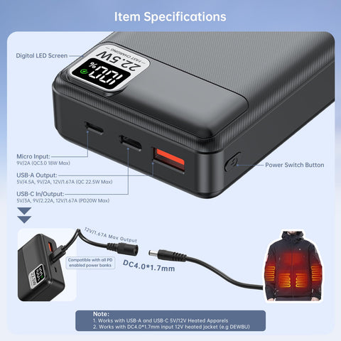 VINTELEIN DC12V trigger cable connects to a heated apparel