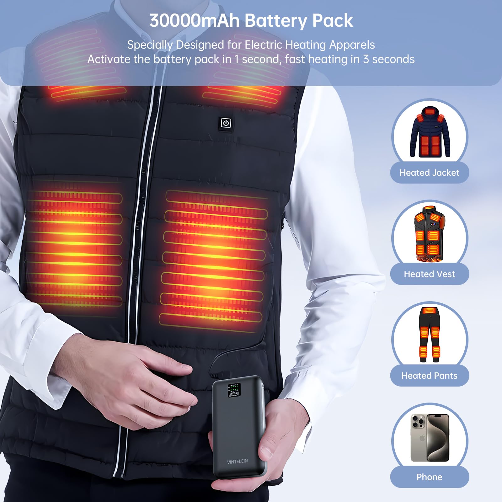 VINTELEIN Li-polymer safety system guards against overheating and overcharging.