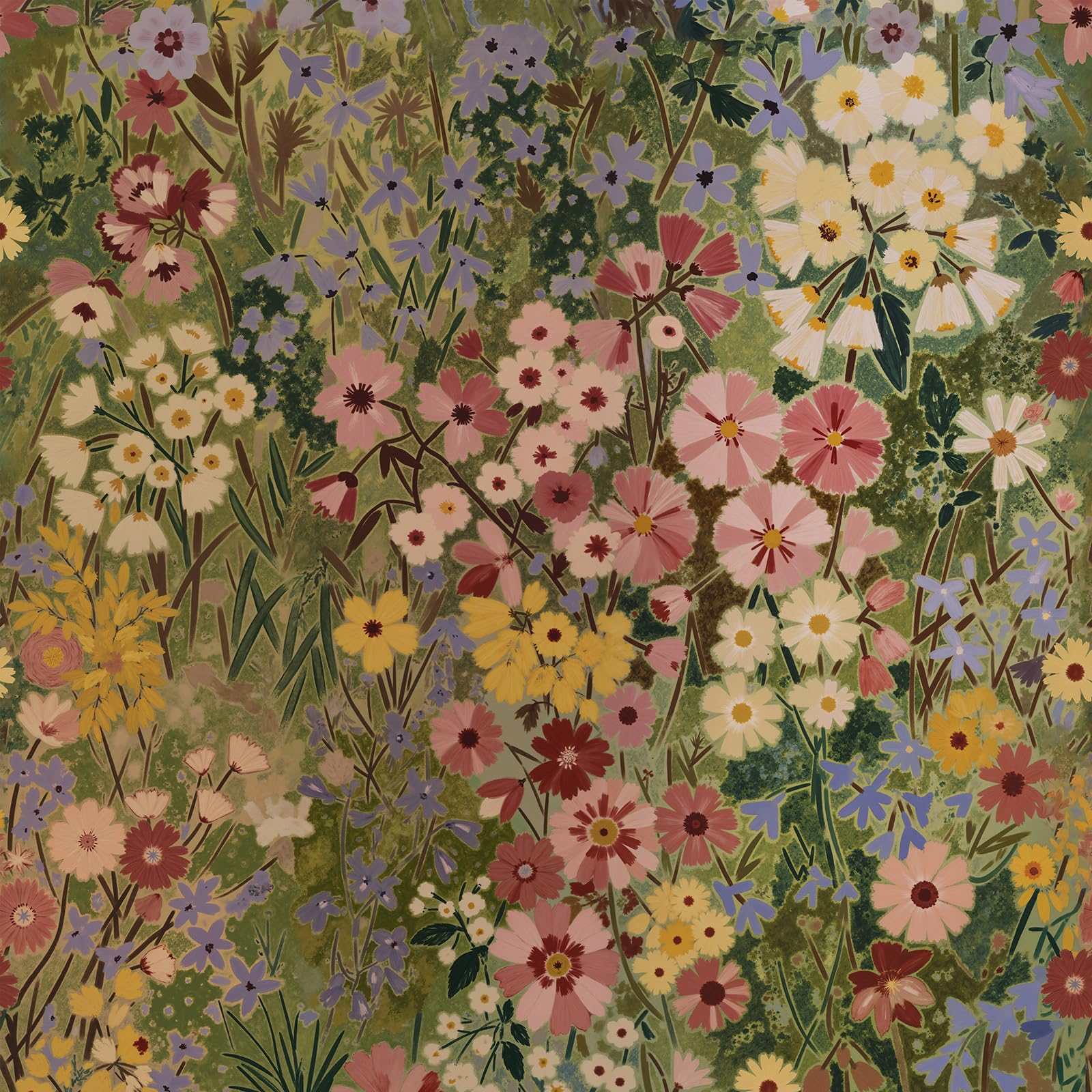 Vintique floral wallpaper with abstract petals for a vibrant living room.