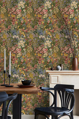Vintique green petal pattern wallpaper adds calming nature vibes to spaces.
