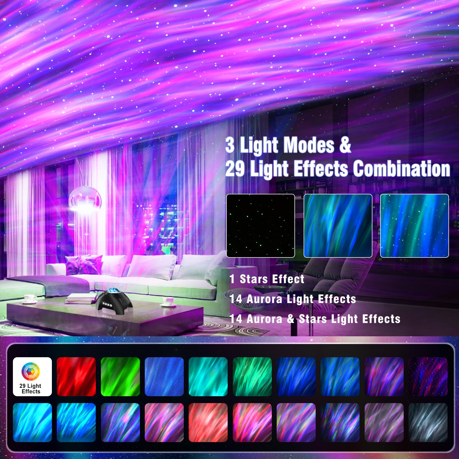 Vinwark Aurora ceiling projection shows an immersive night sky across walls and ceiling.