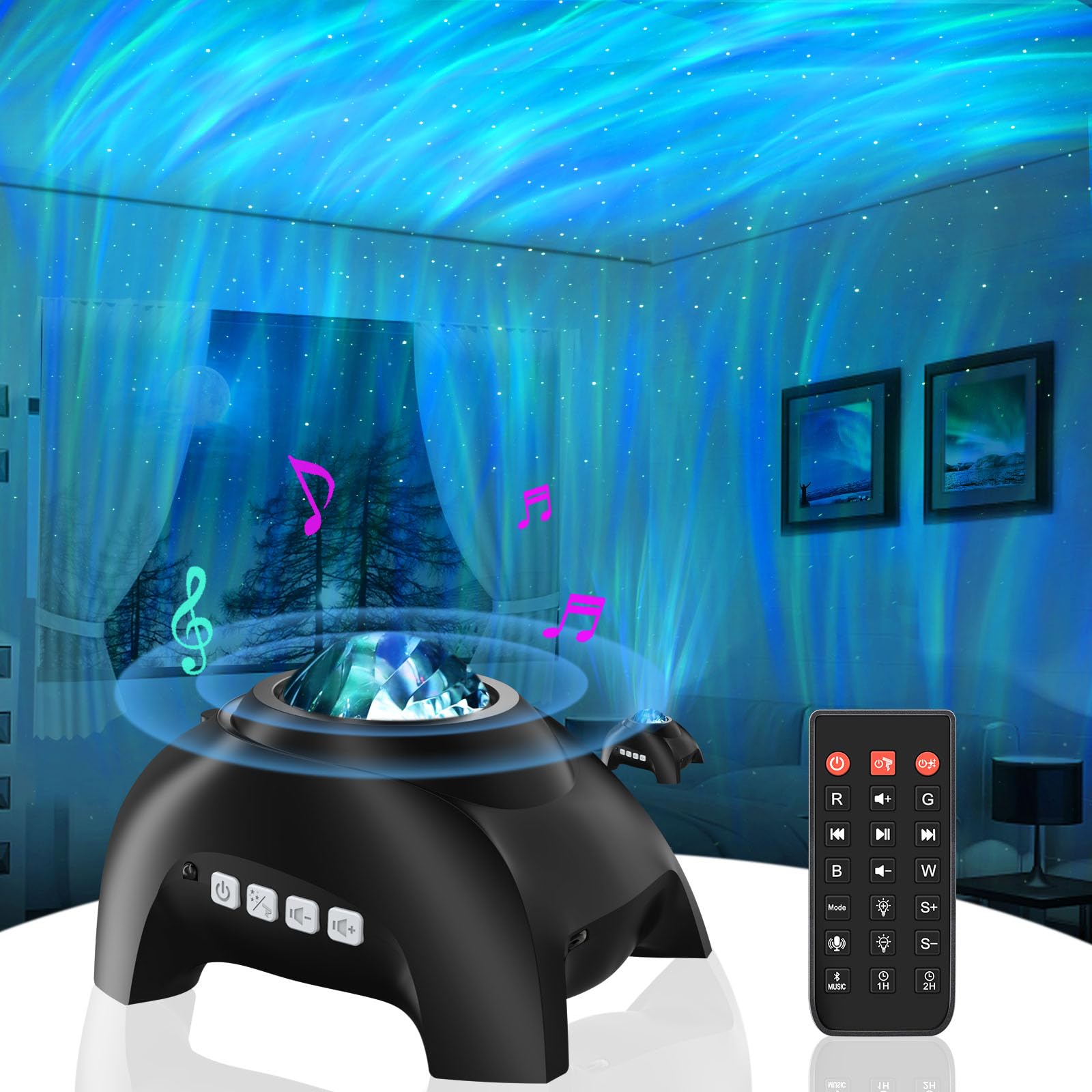 Vinwark Northern Lights Aurora Projector front view shows compact bedside-friendly design.